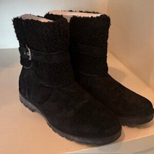 Ugg Harrison Suede Cuff Boots 8.5 Black Shearling Water Resistant